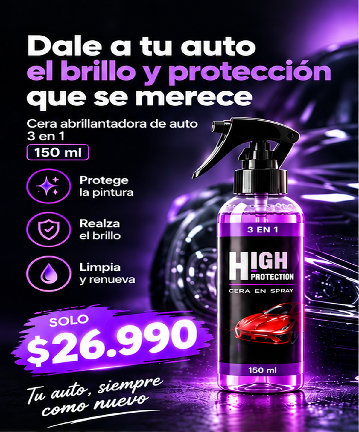Cera protectora y abrillantadora para auto 3 en 1